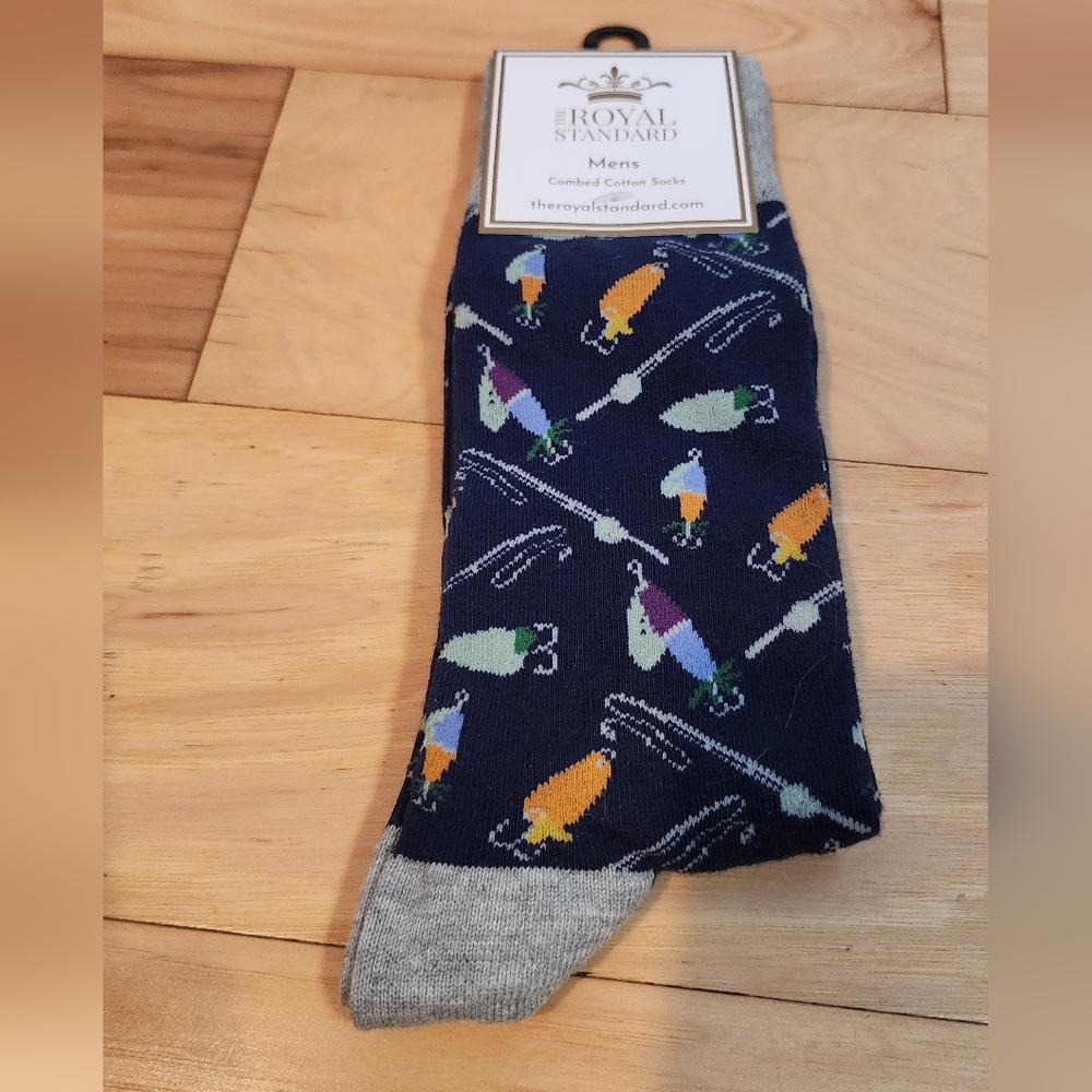 NWT Royal Standard Men's Colorful Fishing Lure Socks Combed Cotton